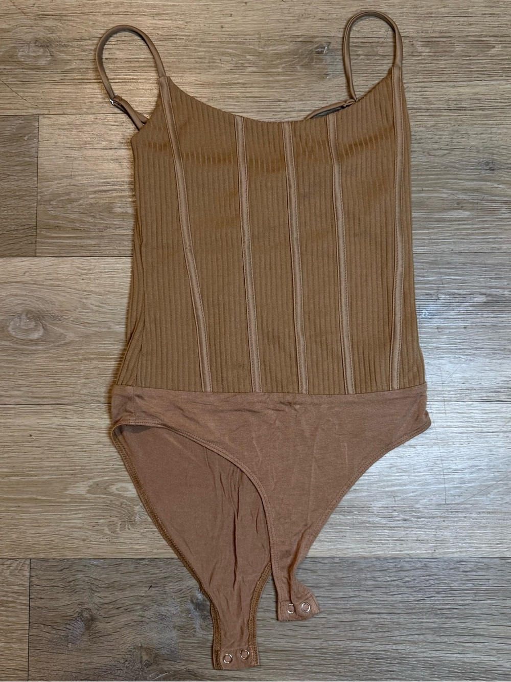 Forever 21 Taupe Ribbed Scoop Neck Bodysuit